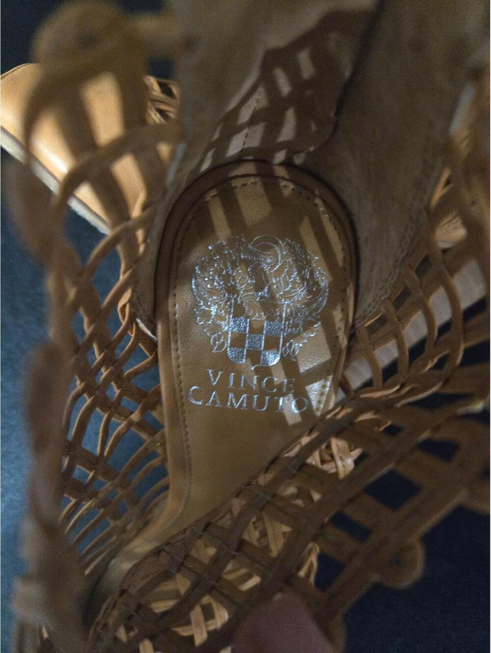 Vince Camuto Tan Leather Cage Peep Toe Booties Size US 6 EU 36.5 - Picture 4 of 5